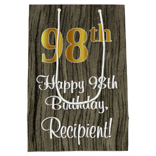 Sac Cadeau Moyen 98e anniversaire : Elégant look d'or Faux #, Faux 