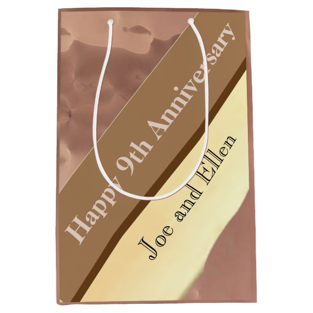 Sac Cadeau Moyen 9e anniversaire Mariage, saule et cuivre (Devant)