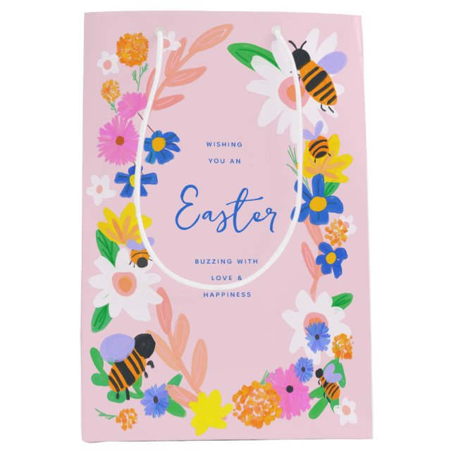 Sac Cadeau Moyen Abeilles du jardin fleuri Pâques (Devant)