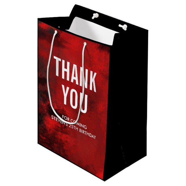 Sac Cadeau Moyen Abstrait noir et rouge moderne - Merci (Devant Angle)