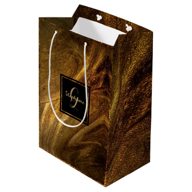 Sac Cadeau Moyen Abstraite Brown Parties scintillant Or de luxe Mod (Dos Angle)