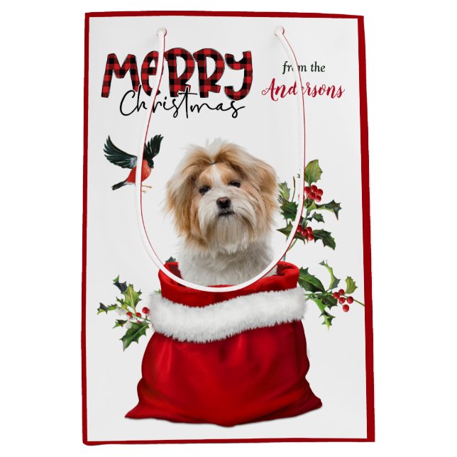 Sac Cadeau Moyen adorable Chih Tzu Chien Noël (Devant)