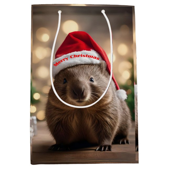 Sac Cadeau Moyen adorable Noël Wombat, (Devant)