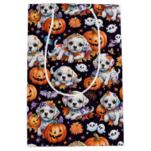 Adorable Watercolor Halloween Puppy & Pumpkins
