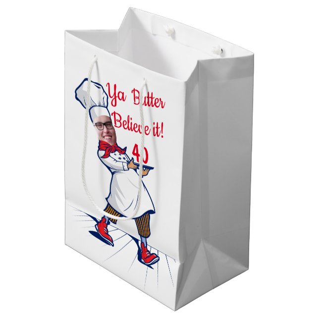 Sac Cadeau Moyen Adulte Drôle Chef Anniversaire Ajouter votre visag (Devant Angle)