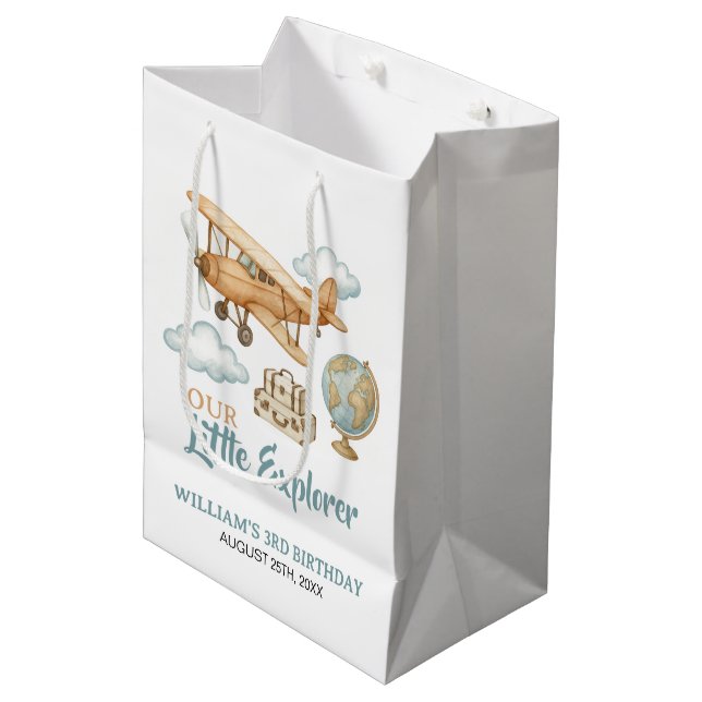 Sac Cadeau Moyen Adventure Travel Little Explorer Anniversaire (Devant Angle)