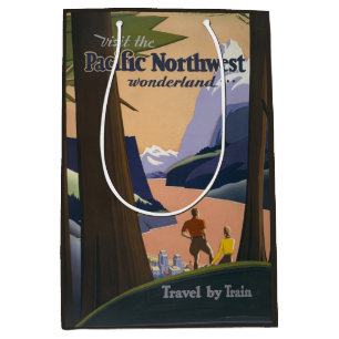 Sac Cadeau Moyen Affiche de voyage vintage Pacific Northwest 1925 T