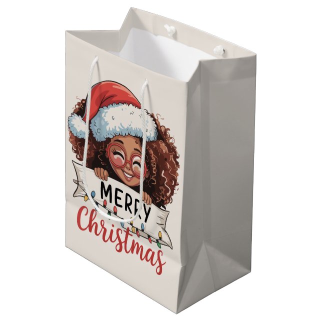 Sac Cadeau Moyen Africain-Américain Joyeux Noël Africain Black (Devant Angle)
