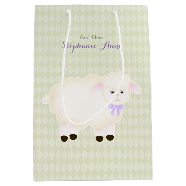Sac Cadeau Moyen Agneau de baptême (Devant)