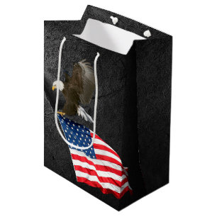 Sac Cadeau Moyen Aigle à tête blanche avec drapeau américain