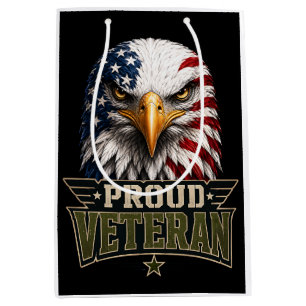 Sac Cadeau Moyen Aigle Vétéran Fier – Drapeau Américain de la Journ