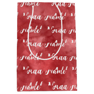 Sac Cadeau Moyen Ajouter un nom personnalisé aquarelle rouge