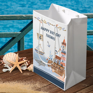 Sac Cadeau Moyen All Aboard Ocean Watercolor Anniversaire de enfant