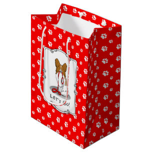 Sac Cadeau Moyen Allons-y ! (walk) Papillon (white & red) Chien mig