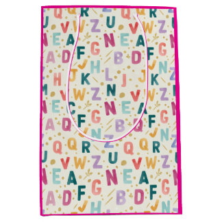 Sac Cadeau Moyen Alphabet aquarelle gras & motif paillettes dorées