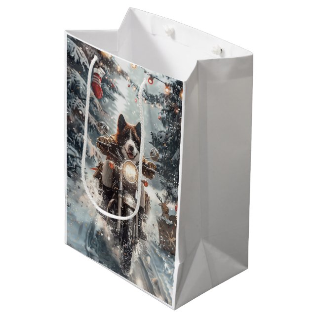 Sac Cadeau Moyen American Akita Dog équitation moto Noël (Devant Angle)