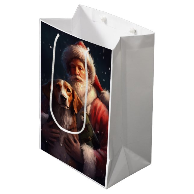 Sac Cadeau Moyen American English Foxhound Santa Claus Noël (Devant Angle)