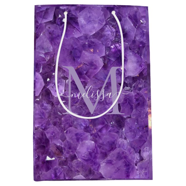Sac Cadeau Moyen Amethyst Birthstone Monogram Personalized Name (Devant)