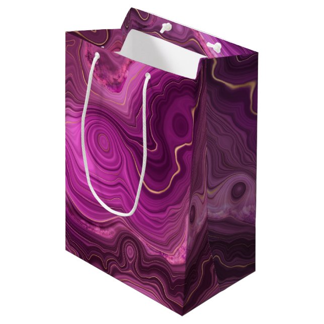 Sac Cadeau Moyen Améthyste Violet Et Agate Abstrait Or (Devant Angle)