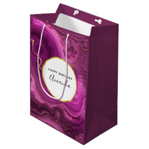 Sac Cadeau Moyen Améthyste Violet Et Or Agate Abstrait Anniversaire