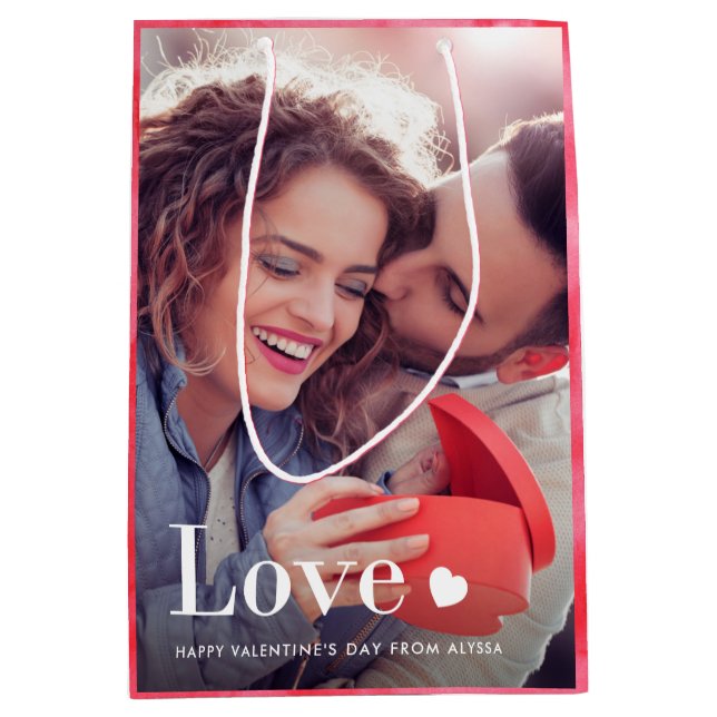 Sac Cadeau Moyen Amour | Votre photo personnelle et un coeur (Devant)