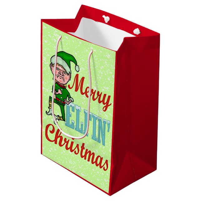 Sac Cadeau Moyen Amusant Joyeux Elfin Noël Bah Humbug (Devant Angle)