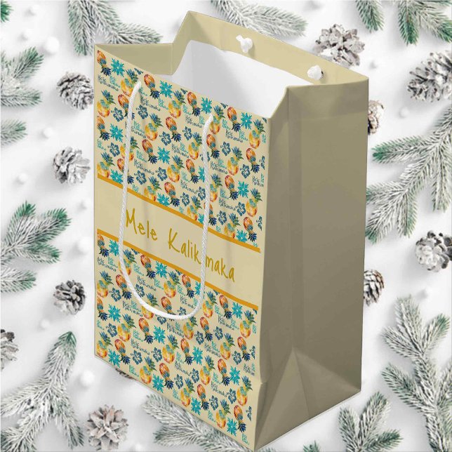 Sac Cadeau Moyen Ananas hawaïen et Hibiscus Mele Kalikimaka 3 (Créateur téléchargé)