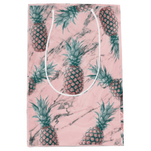 Sac Cadeau Moyen Ananas & Marbre Rose Tourbillon Moderne Chic Tropi