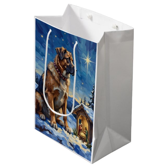 Sac Cadeau Moyen Anatolian Shepherd Dog Guarding Nativity Scene (Devant Angle)