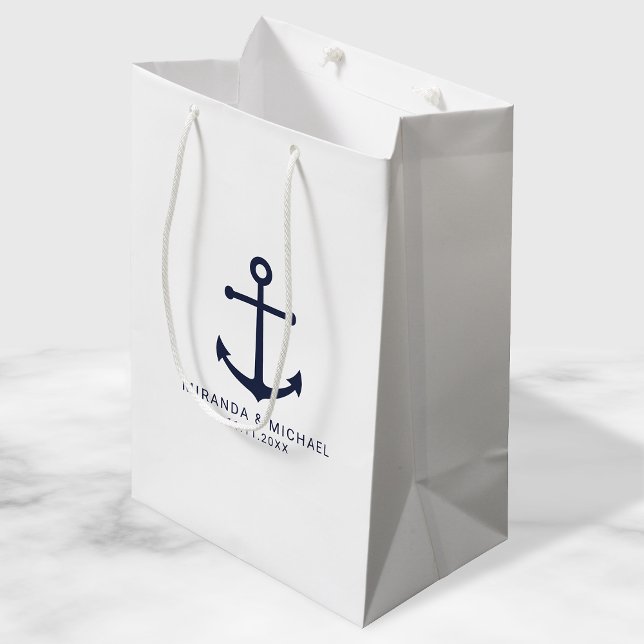 Sac Cadeau Moyen Ancre bleu marine moderne mariage Faveur (Créateur téléchargé)