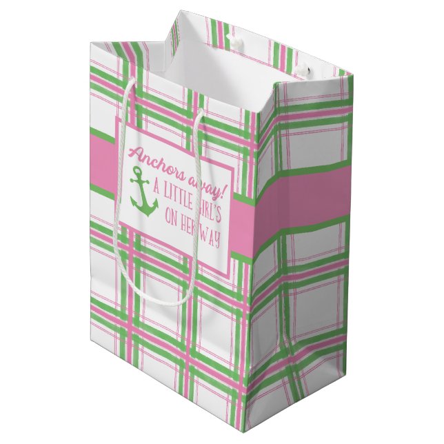 Sac Cadeau Moyen Ancres Éloignées Fille Baby shower nautique (Devant Angle)