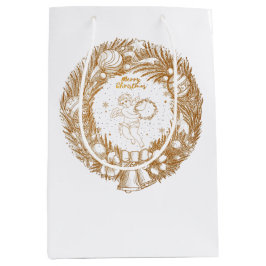 Sac Cadeau Moyen Ange de Noël d'or-couronne-Joyeux Noël