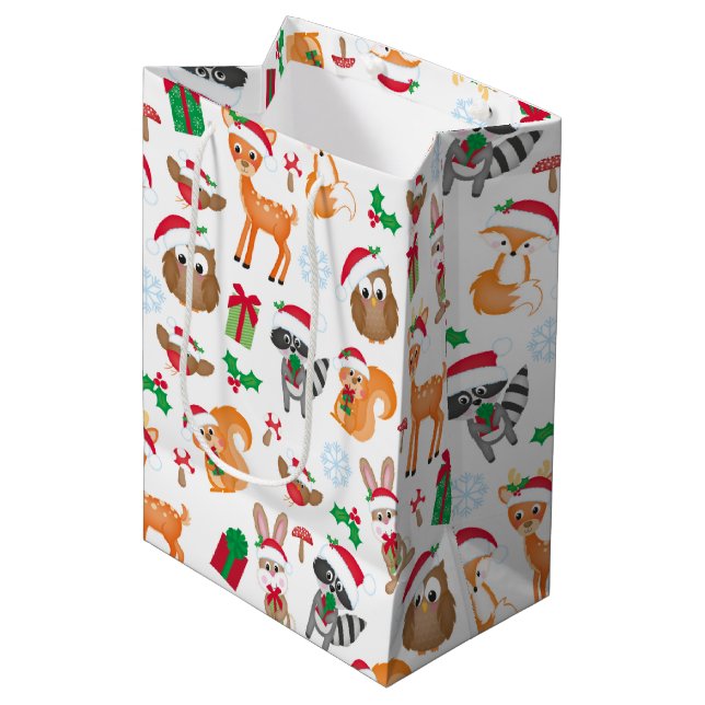 Sac Cadeau Moyen Animaux de Noël du bois (Devant Angle)