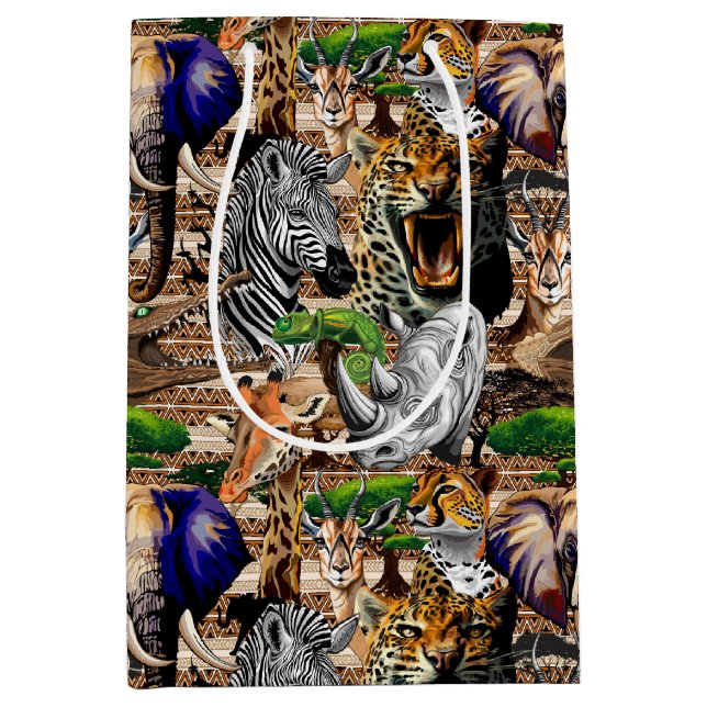 Sac Cadeau Moyen Animaux sauvages de la Savane africaine (Devant)