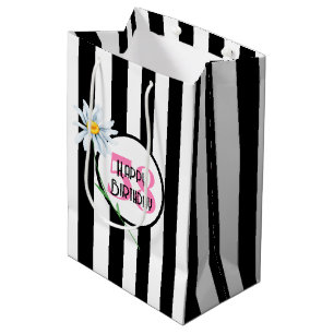 Sac Cadeau Moyen Anniversaire 58 ans rayures noires et blanches