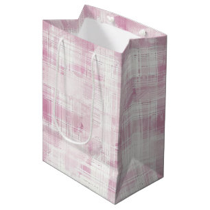 Sac Cadeau Moyen Anniversaire à carreaux roses et rayures blanches