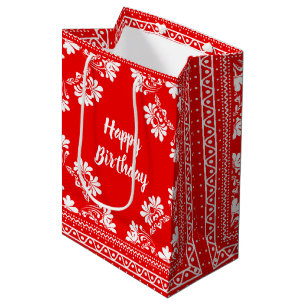 Sac Cadeau Moyen Anniversaire Bandanna rouge et blanche