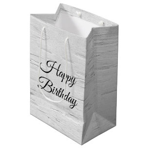Sac Cadeau Moyen Anniversaire Blanc Birch Tree Bark Texture