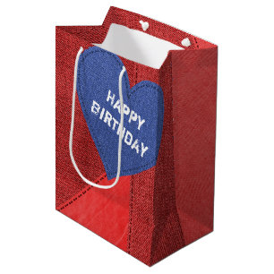 Sac Cadeau Moyen Anniversaire Bleu Denim Coeur Moyen Cadeau