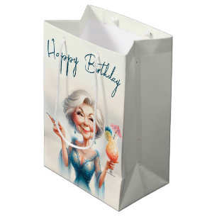 Sac Cadeau Moyen Anniversaire Classique Vielle Dame avec un cocktai