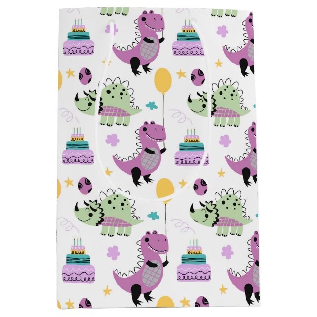 Sac Cadeau Moyen Anniversaire de Dinosaur (Devant)