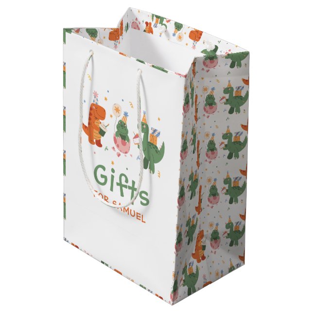 Sac Cadeau Moyen Anniversaire de enfant de dinosaures enfantins col (Dos Angle)