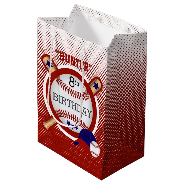 Sac Cadeau Moyen Anniversaire de joueur de baseball d'étoile - (Devant Angle)