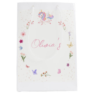 Sac Cadeau Moyen Anniversaire de Licorne Aquarelle Magique