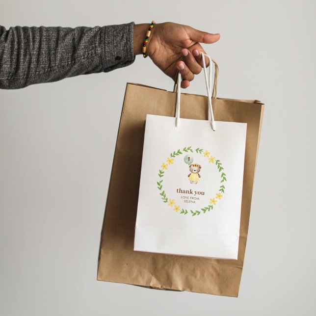 Sac Cadeau Moyen Anniversaire de l'ours mignon (Bear 1st Birthday Paper Bag)