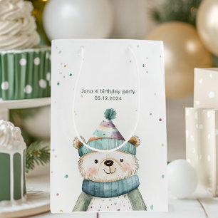 Sac Cadeau Moyen Anniversaire de l'ours vert   Winter Wonderland