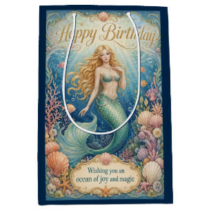 Sac Cadeau Moyen Anniversaire de sirène enchantée sous les vagues