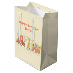 Sac Cadeau Moyen Anniversaire de train d'animaux musicaux