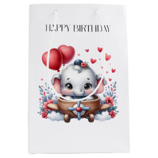 Sac Cadeau Moyen Anniversaire d'éléphant volant