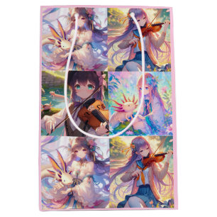 Sac Cadeau Moyen Anniversaire des Filles Anime avec Violon et Axolo